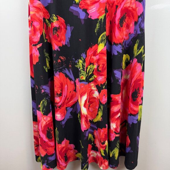 Perception Midi Floral Dress Women 10 Black Red Rose Sleeveless Beaded Bloomcore - Picture 5 of 9